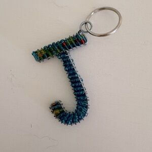 seed bead initial keychain, letter J